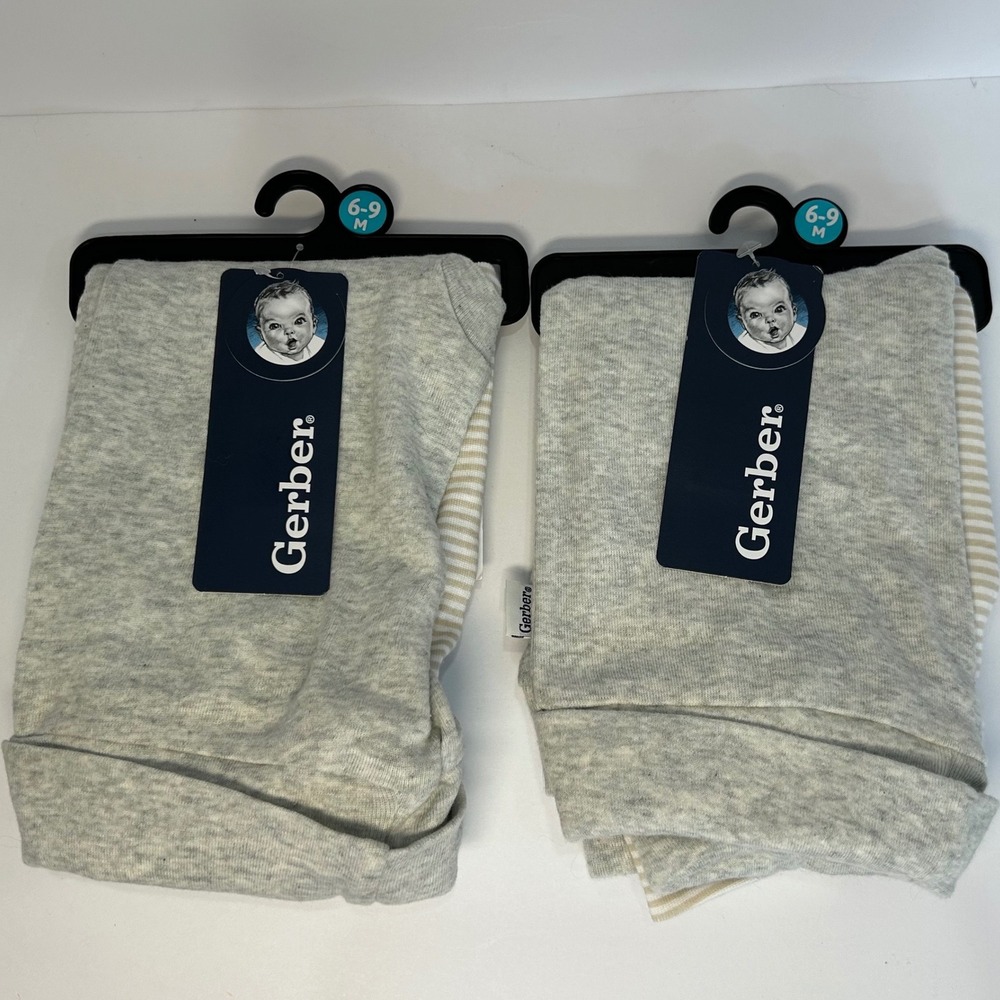 Gerber Baby 2-Pack Pants Grey Heather and Striped 6-9 Months NEW